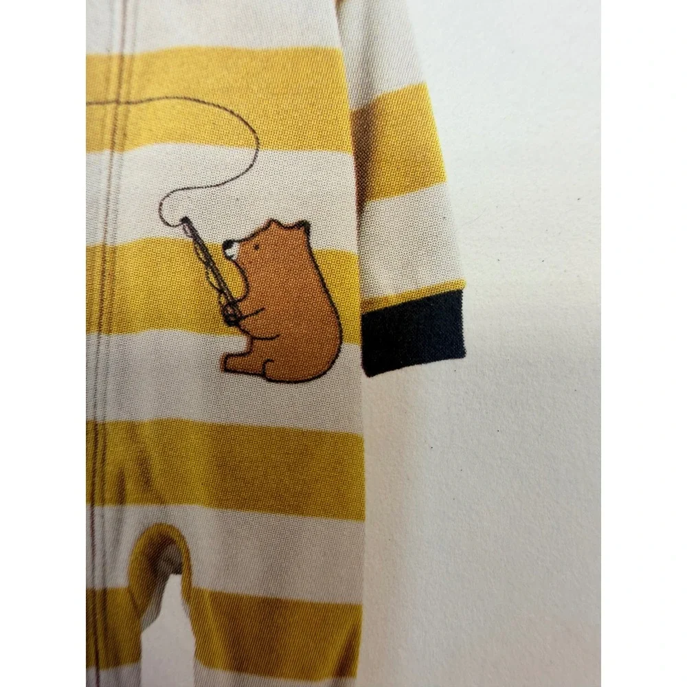 Carters Baby Boy 18M Yellow Striped Fishing Bear Fleece Footed Pajamas 1P940010